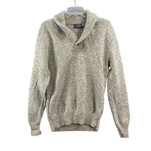 Silverwoods Shawl Collar Sweater Mens Large Tan Wool Blend Marled Pullover Knit